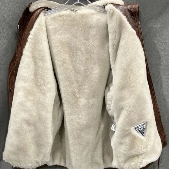 Marvin Richards Leather Hooded Jacket Coat Warm Faux Fur Lining Size M - Picture 8 of 9